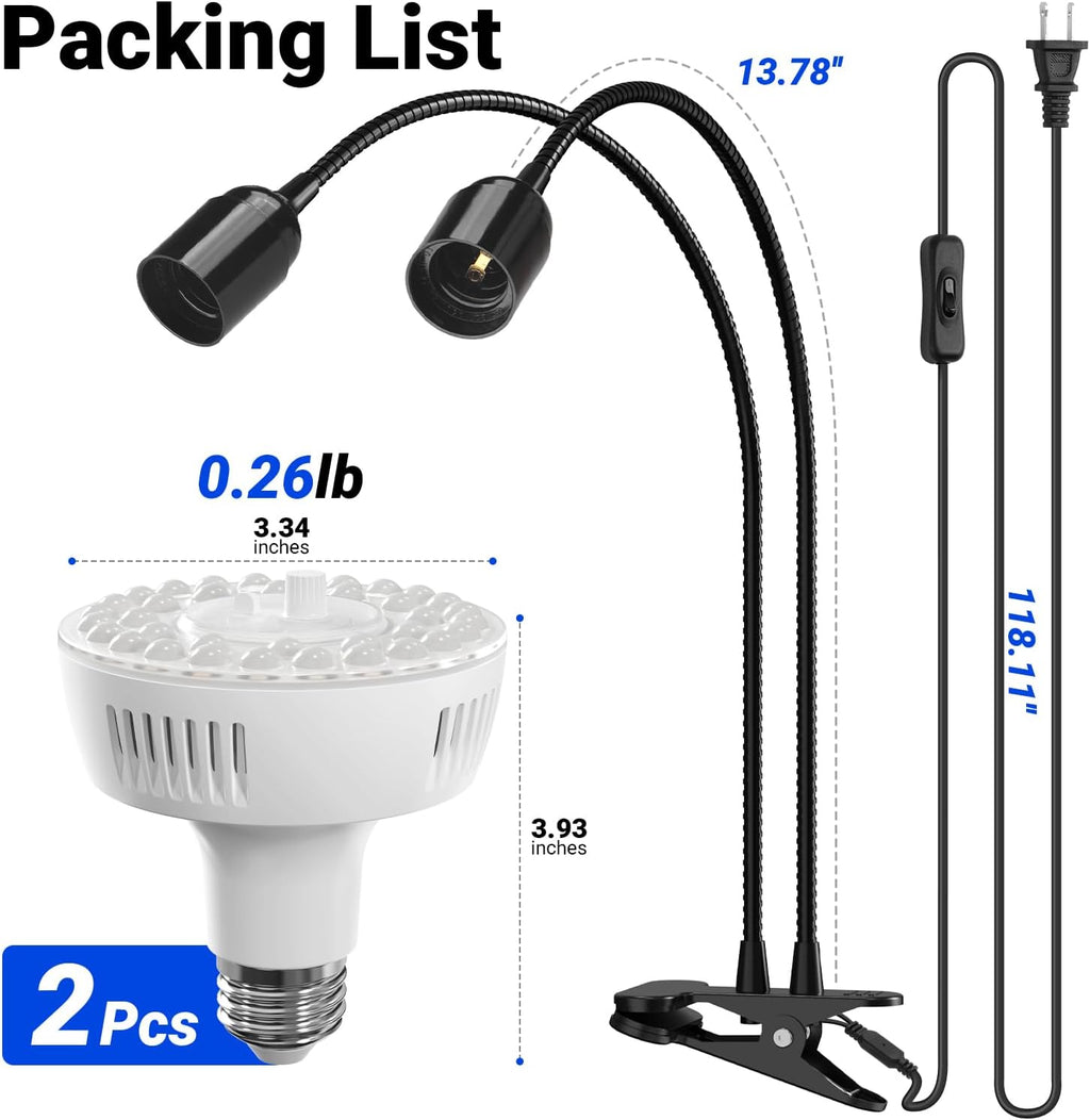 Barrina Orbgrow OG11A2 Clip On Grow Light for Indoor Plants, 5000K 22W | Integrated Stepless Dimming & Timing, Full