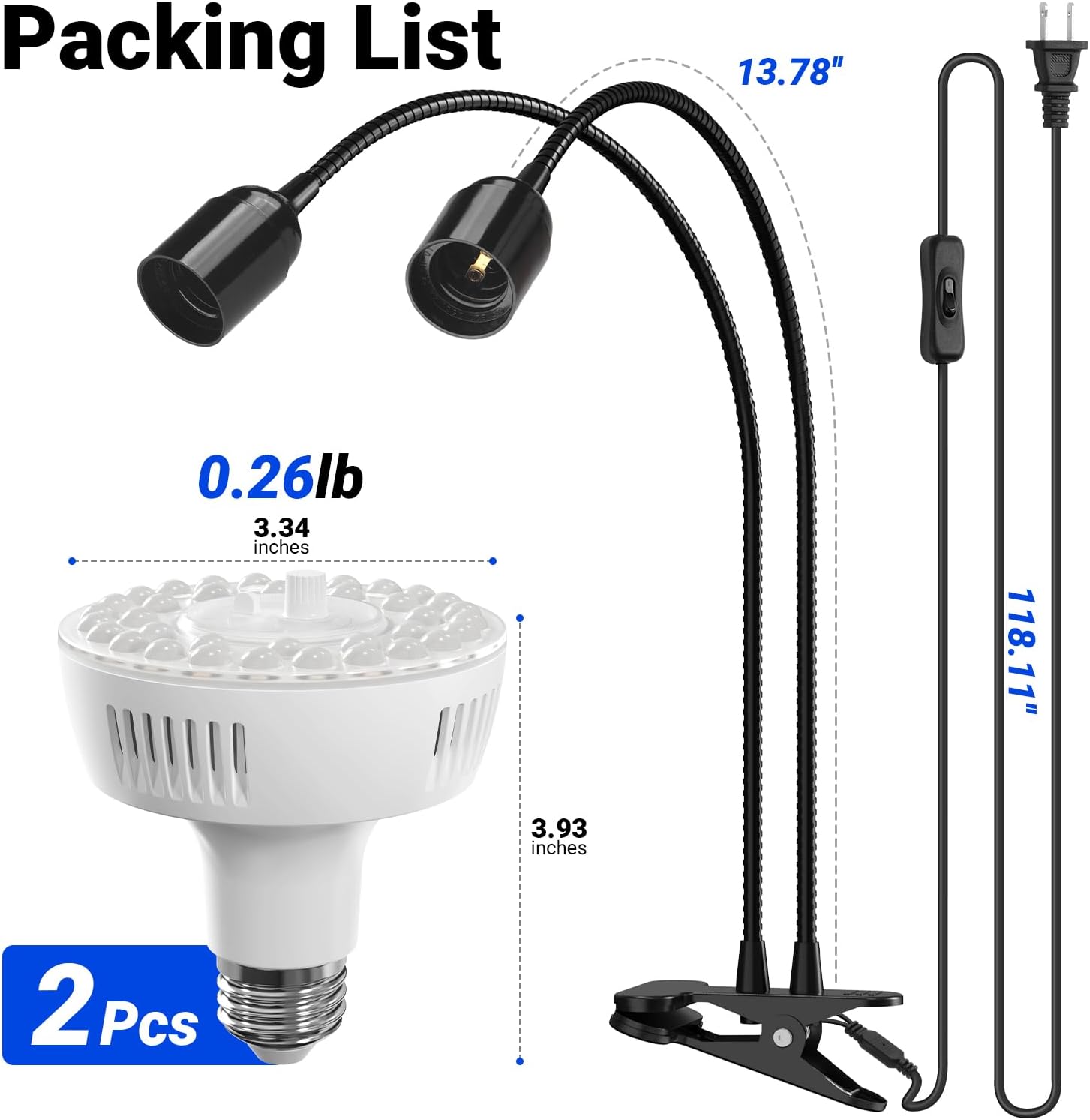 Barrina Orbgrow OG11A2 Clip On Grow Light for Indoor Plants, 5000K 22W | Integrated Stepless Dimming & Timing, Full