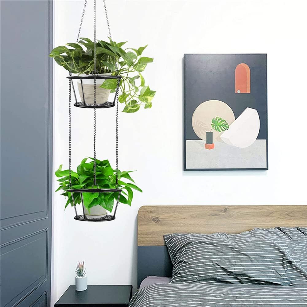 ARTORA 2 Pack Metal Plant Hanger, Modern Plant Hanging Basket Decorative Black Plant Pot Holder Flower Planter Hanging