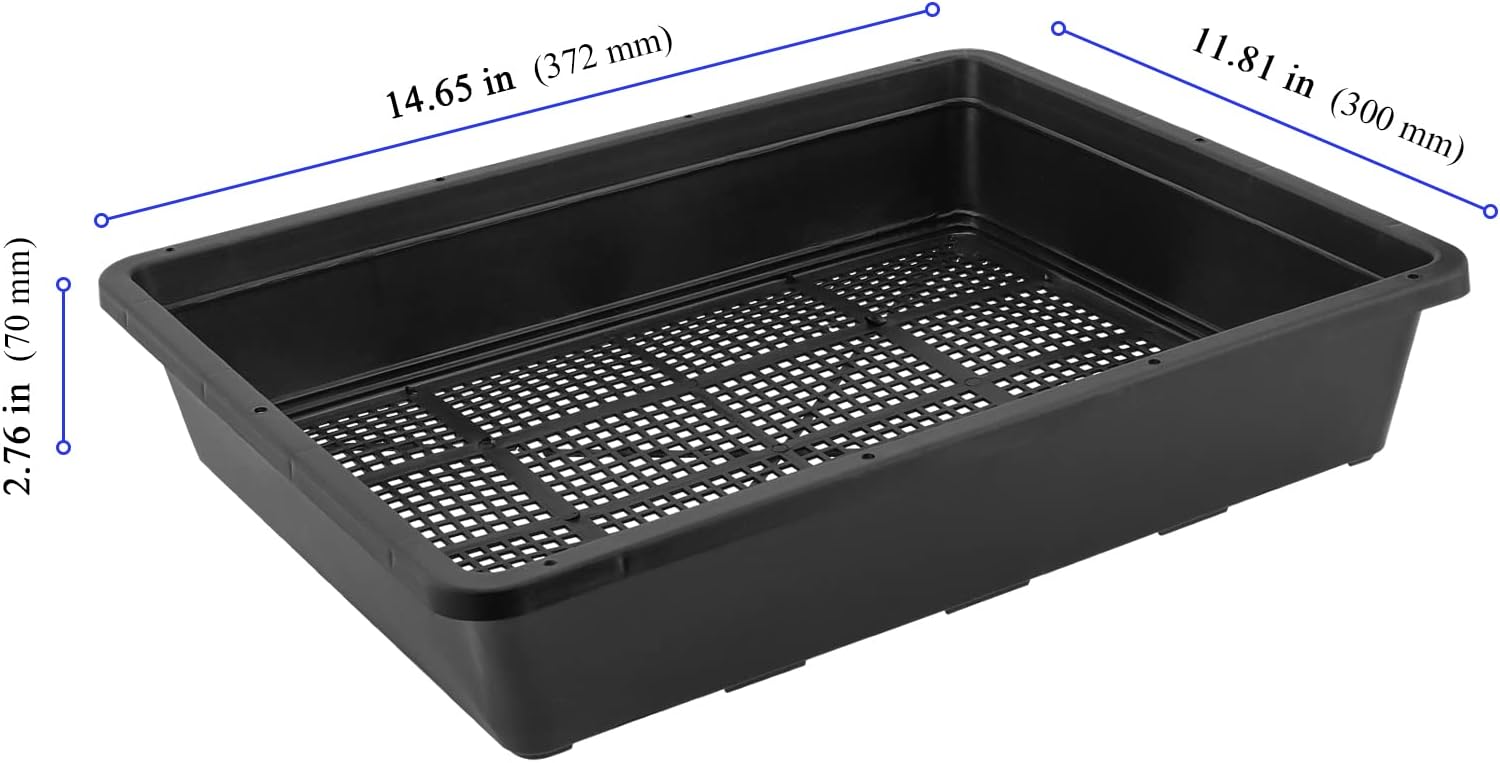 KEILEOHO 12 Pack Plastic Mesh Trays, Black Seed Sprouting Trays, Mesh Bottom Microgreens Growing Tray, Nursery Tray for