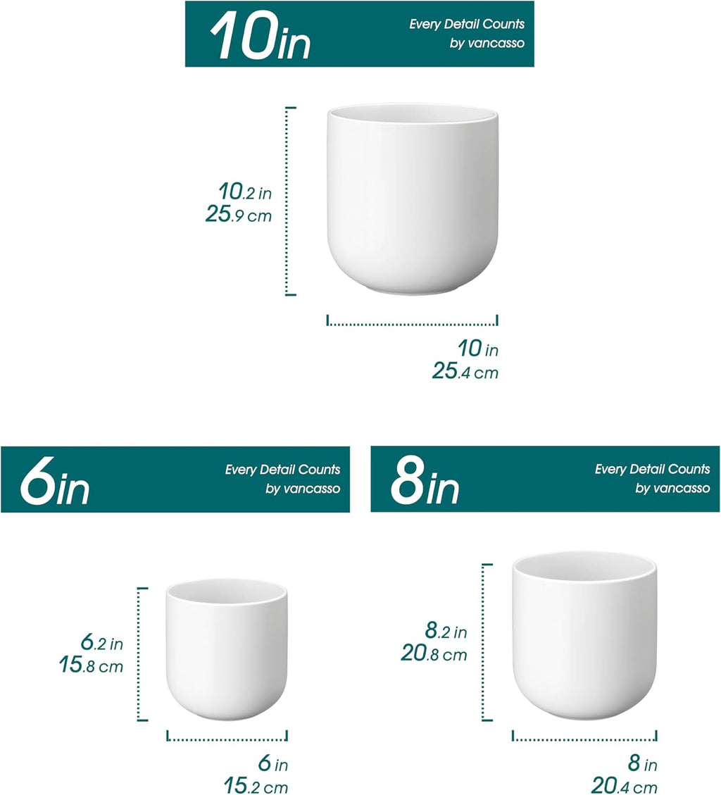 vancasso 6+8+10 inches Ceramic Plant Pots, Set of 3, Planters with Drainage Hole, Flower Pots Planters Pots for Indoor