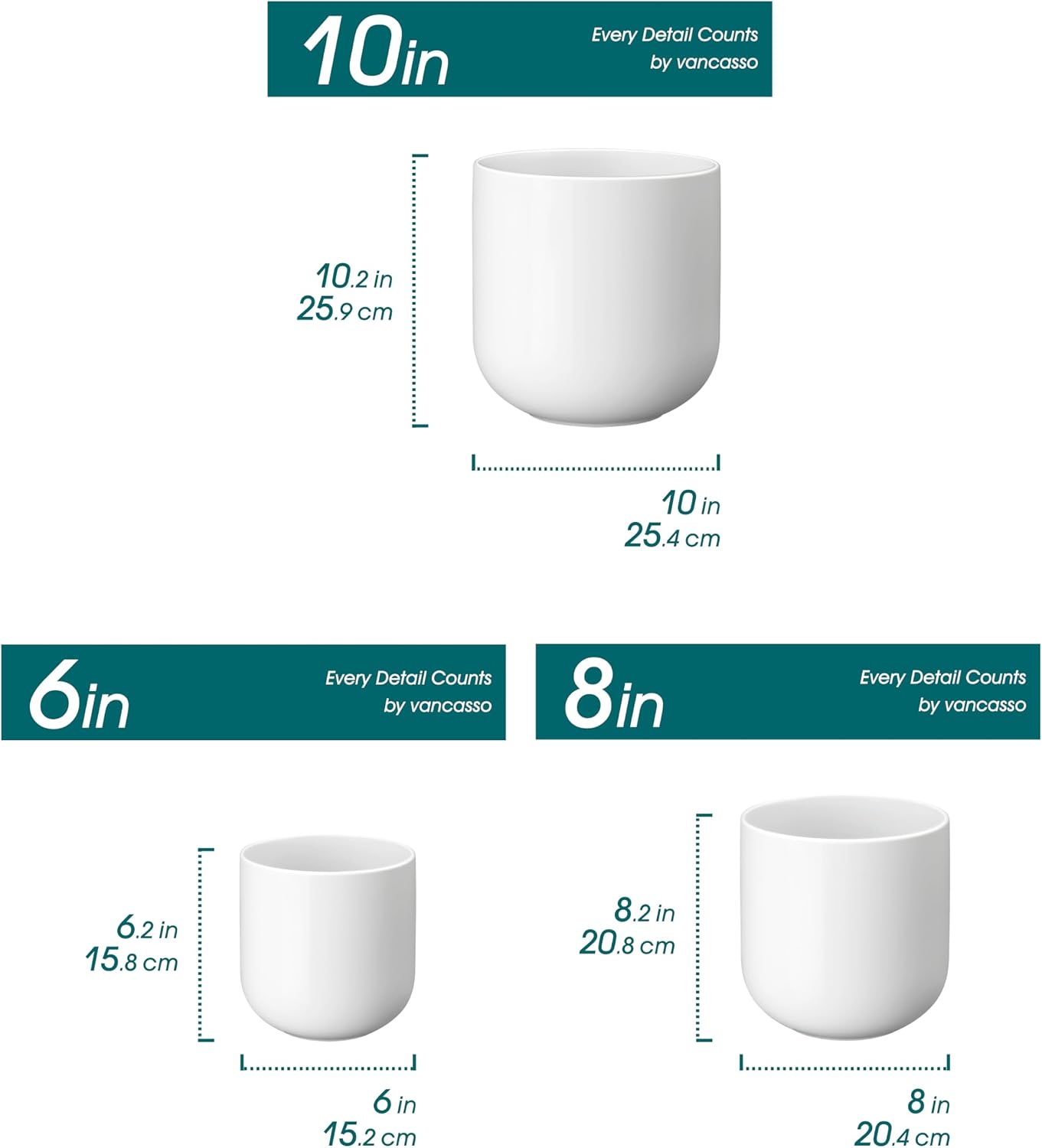 vancasso 6+8+10 inches Ceramic Plant Pots, Set of 3, Planters with Drainage Hole, Flower Pots Planters Pots for Indoor