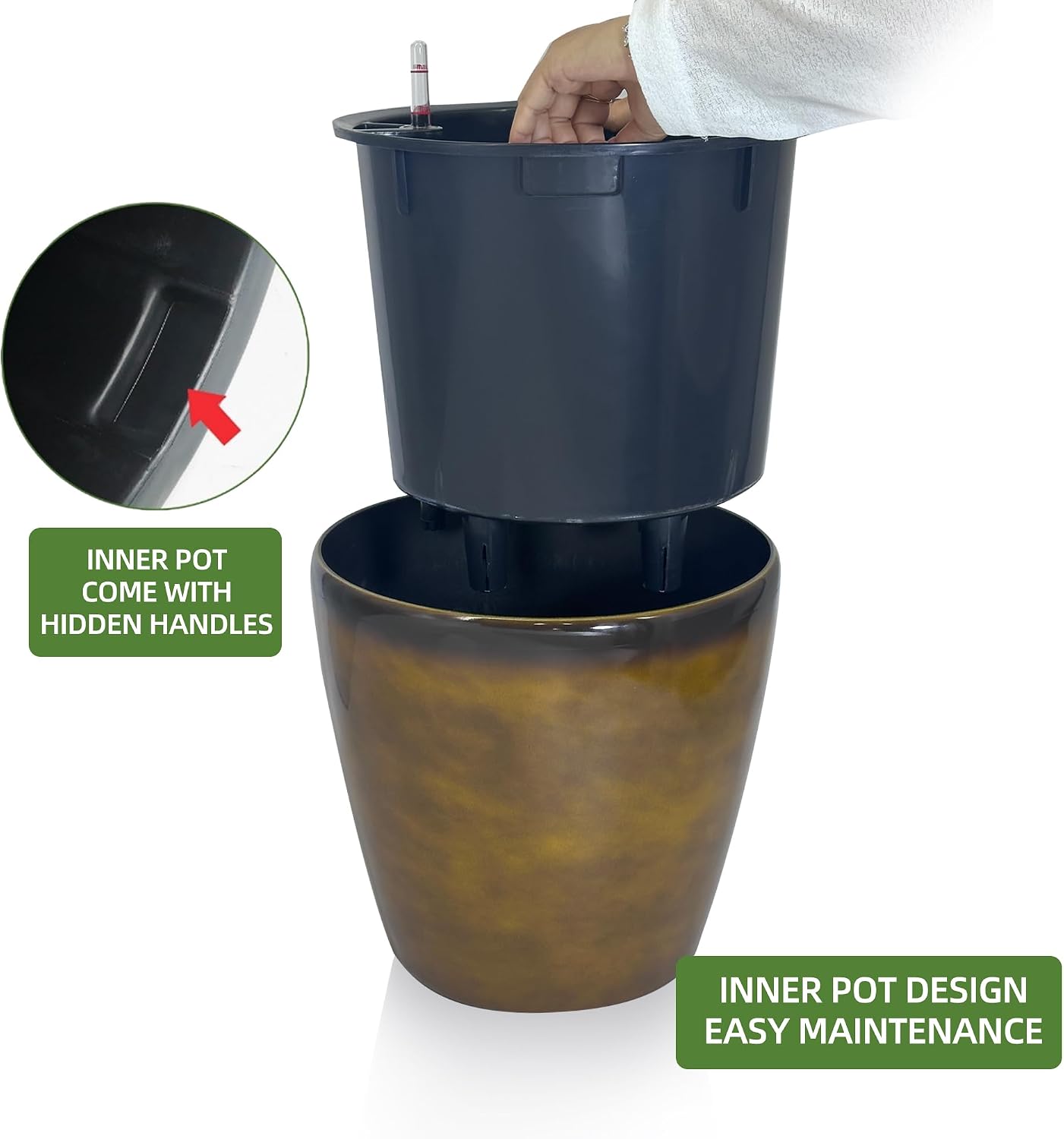 Dexceder 13x12 Self Watering Planter with Wheels (Yellow Brown Gradient) | Inner Pot Design, Thickened Large Floor