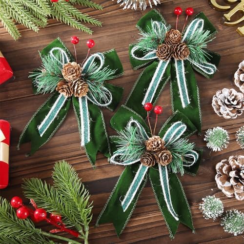 Moucuny 6 Pcs Christmas Velvet Bows Decoration Sage Green 5 x 6 Inch
