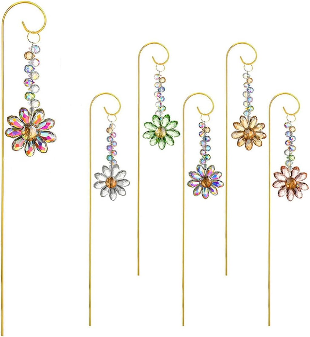 6 Pcs Colorful Crystal Sunflower Suncatcher Garden Stake with Trellis Decor | Crystal Sunflower Sun Catchers Garden