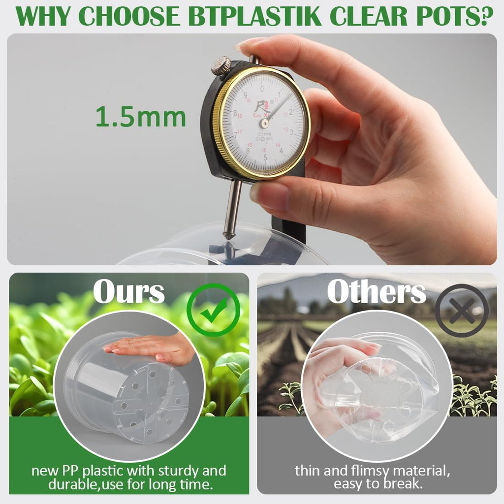 9 Pack 8/7/6 Inch Clear Nursery Pots for Plants with Saucer, Transparent Plastic Plant Pots with Drainage Holes, Sturdy