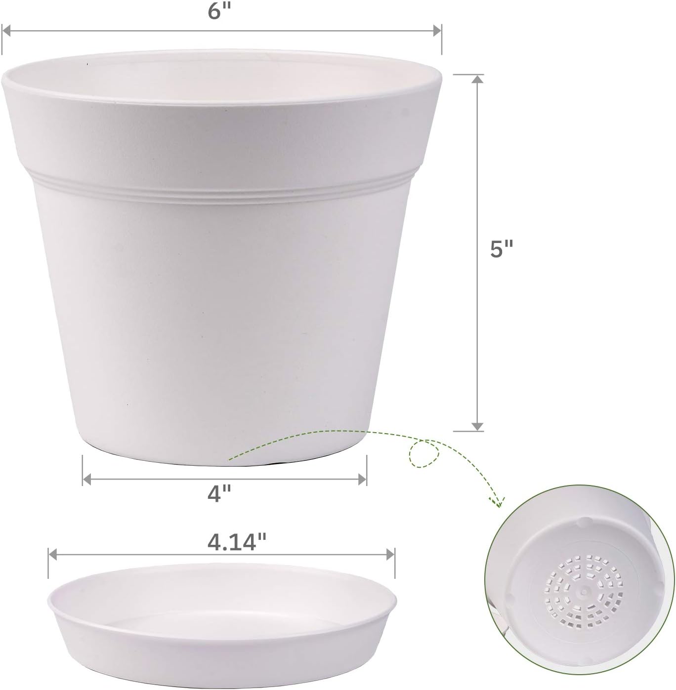6 Inch Plastic Plant Pots with Drainage Holes and Trays (15 Pcs) | Cream white finish suits orchids, succulents, herbs