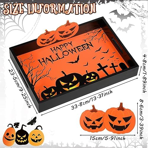 Huwena Halloween Serving Tray with Handles, Decorative, Pumpkin Platters