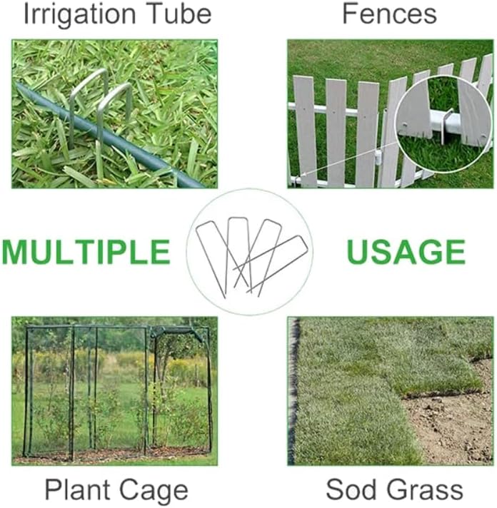 200Pcs Garden Stakes Staples + 200Pcs Gasket, 6 Inch Lawn Landscape Staples 11 Gauge U Shaped Galvanized Landscape