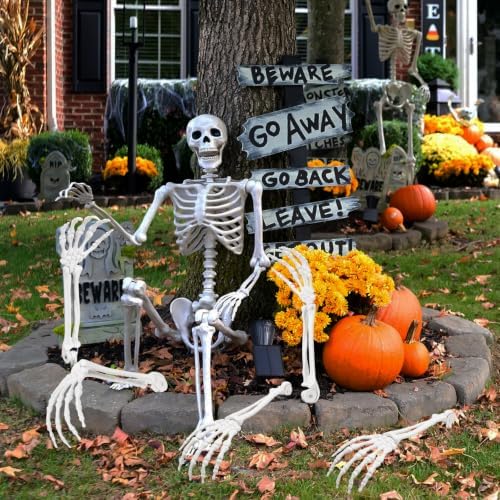 Wonderjune 6 Pcs Skeleton Hands Stakes Halloween Yard Decor, White