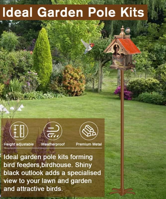 90inch Bird House Pole, Heavy Duty Birdhouse Feeder Post, Brown