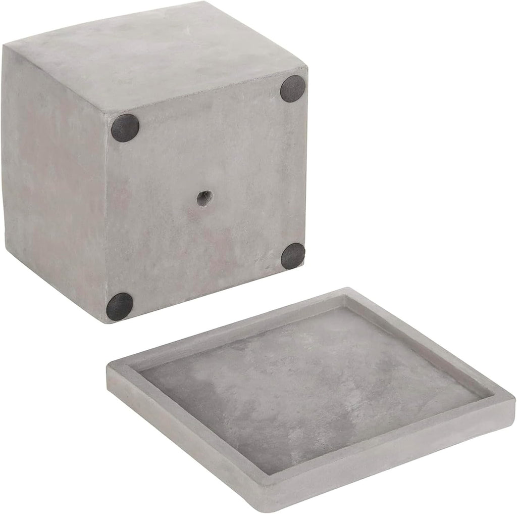 MyGift 5-Inch Square Gray Cement Plant Pot with Drainage, Small Flower Succulent Planters with Removable Saucer Trays