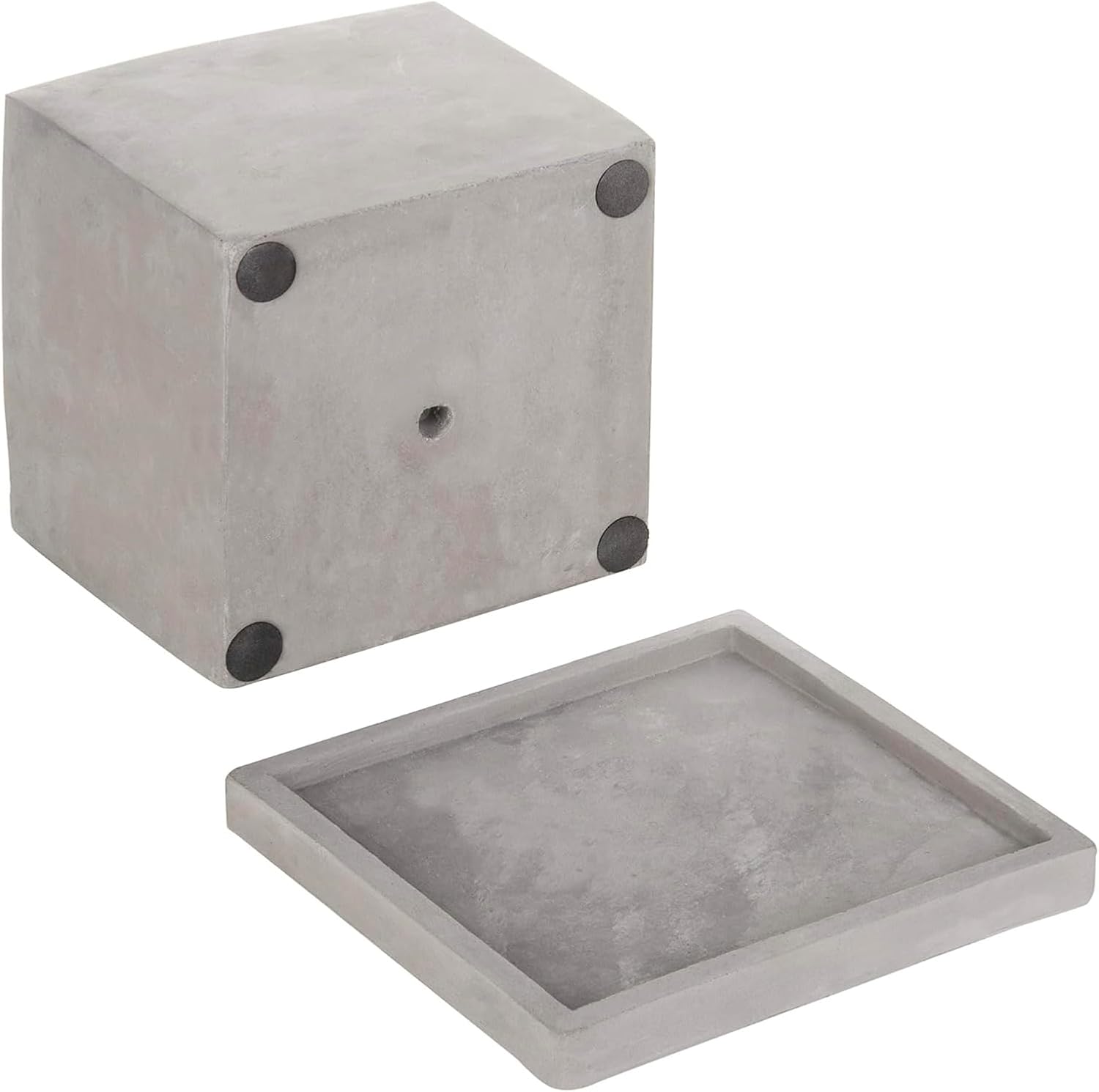 MyGift 5-Inch Square Gray Cement Plant Pot with Drainage, Small Flower Succulent Planters with Removable Saucer Trays