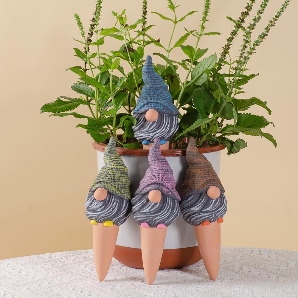 4 Pack Terracotta Watering Spikes, Vacation Self-Watering Planters Devices - Continuous Moisture with Slow Release