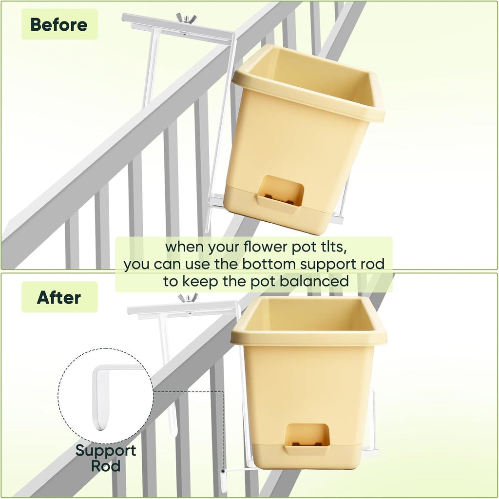 Adjustable Planter Box Bracket, Flower Box Holder Brackets for Deck Railing | White Window Box Hanging Brackets for