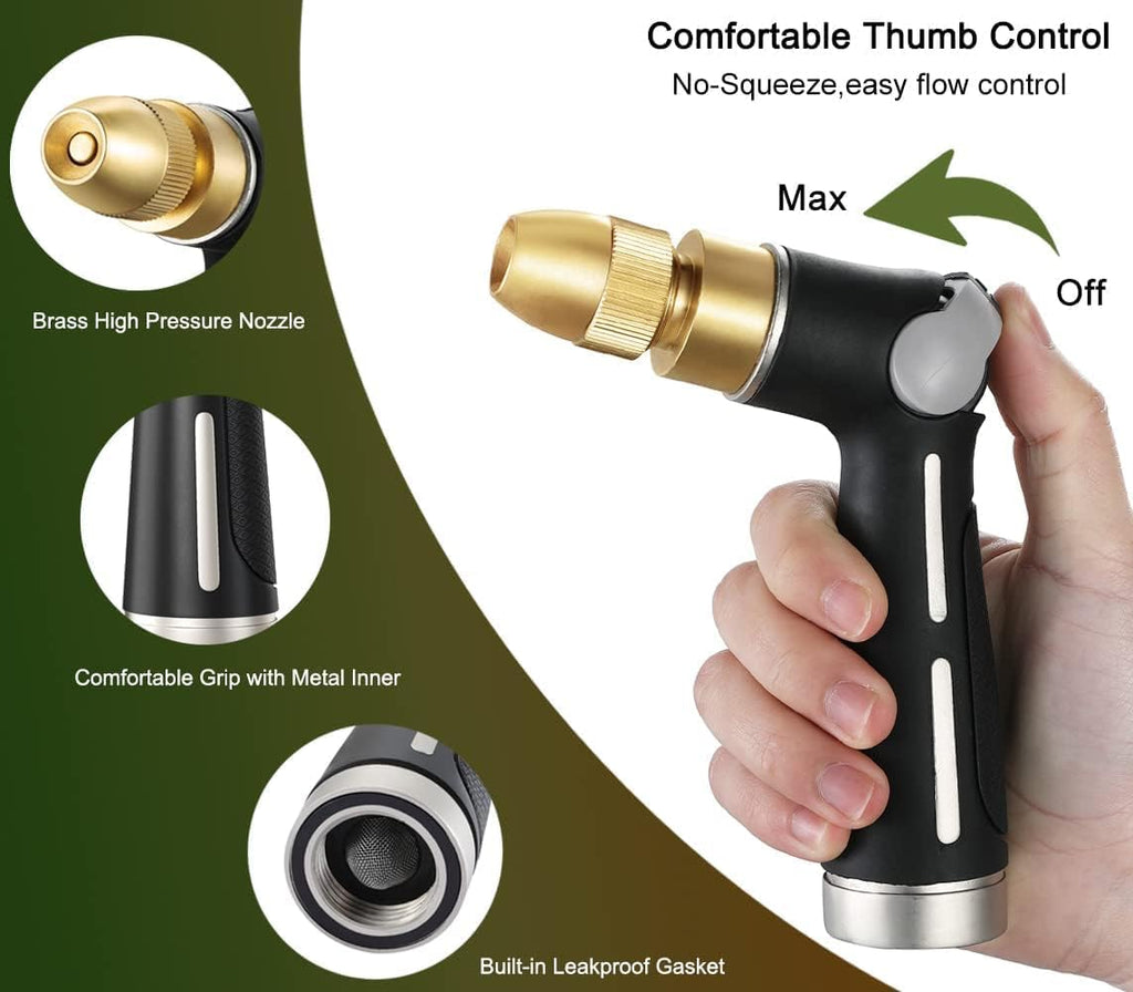 FANHAO Metal Thumb Control Adjustable Nozzle, High Pressure Garden Sprayer | Rustproof Hose Nozzle Heavy Duty, Non-Slip
