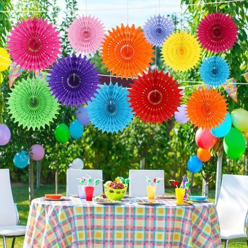 BestoFun 12PCS Paper Fans Mexican Party Decorations Tissue Paper Flowers Decorations for Girl Groovy Birthday Baby Shower Wedding Bachelorette Room Wall Hanging Décor