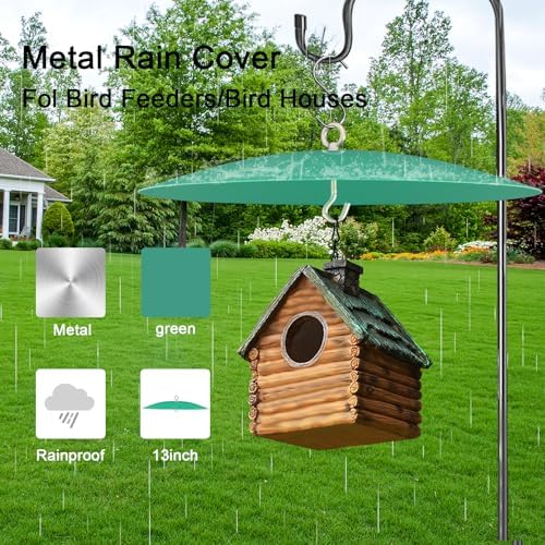 Metal Hummingbird Feeder Shade Cover Dome Shield Hang from Bird Feeders 13 Inch Bird Feeder Baffle for Outdoors/Backyard (2pack, Green)