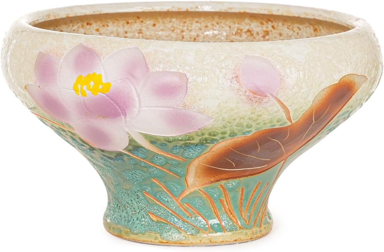 Sungmor 9.6 Inch Large Succulent Plant Pots, Pretty Hand Painted Ceramic Planter with Drainage, Indoor Outdoor Cactus