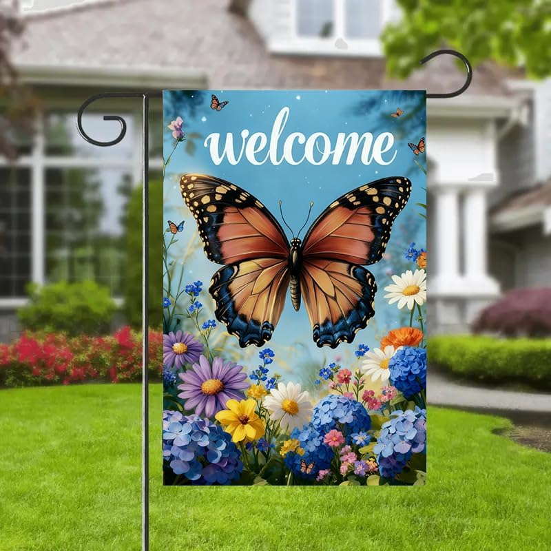 Spring Summer Butterfly Garden Flags Outside 12x18 Double Sided
