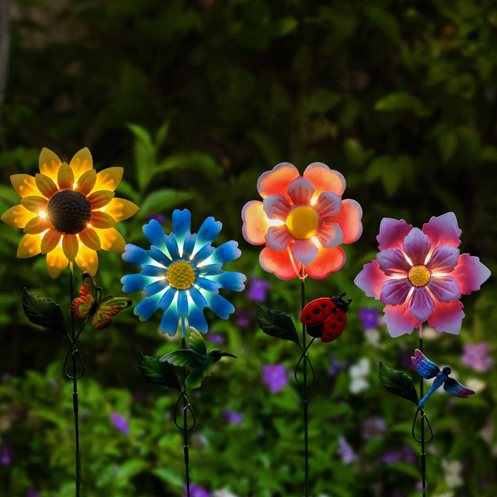 4 Pack Outdoor Solar Lights,Outdoor Waterproof Metal Art Stick Flowers,Garden Decor for Women Mom Grandma Halloween