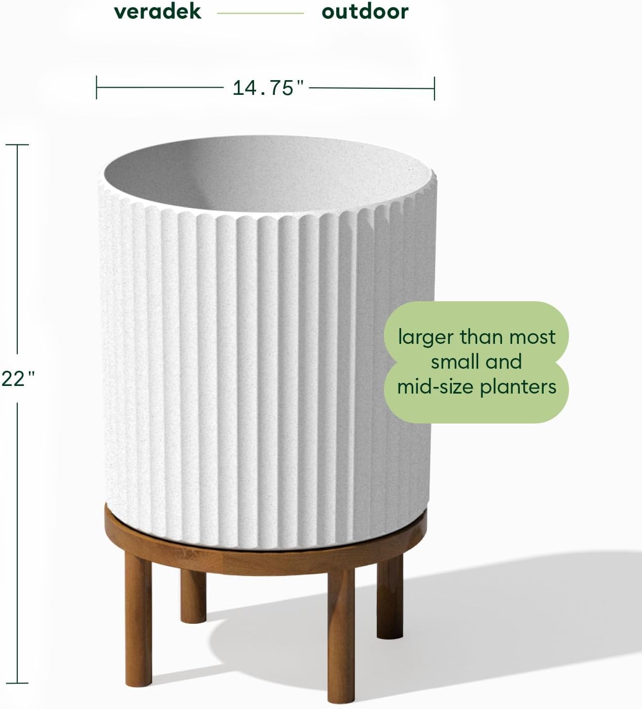 Veradek Demi 16 in. Raised with Stand Round White Plastic Planter with Brown Stand DMSTV16WBR