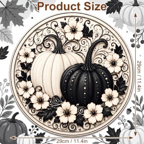 Fall Decor - Black and White Pumpkin Wreath Door Sign for Front Door