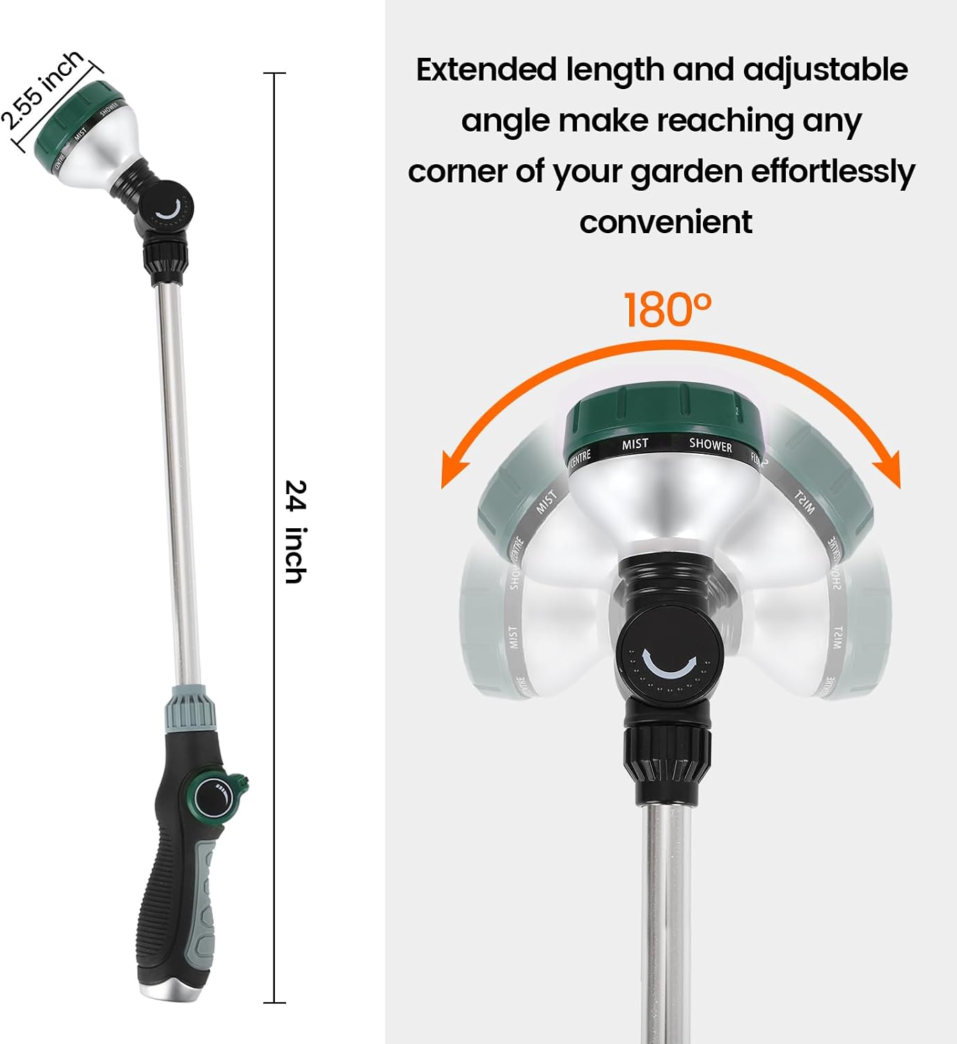 Watering Wand for Garden Hose, 24 Inch, 8 Spray Patterns, Garden Hose Nozzle with Thumb Flow Control, Adjustable Water