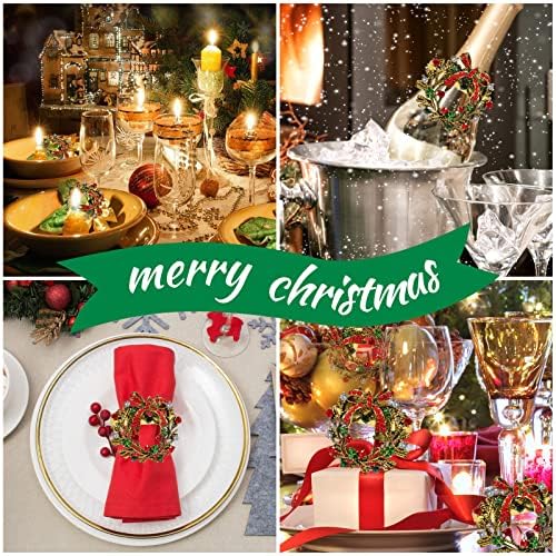 Legigo Set of 24 Christmas Wreath Napkin Rings Set- Metal Xmas Napkin Ring Holders for Cloth Napkins, Christmas Holiday Party Dinner Table Decoration