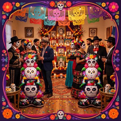 Soulchen 2 Pcs Day of The Dead Sugar Skull Balloon Dia De Los Muertos Decor