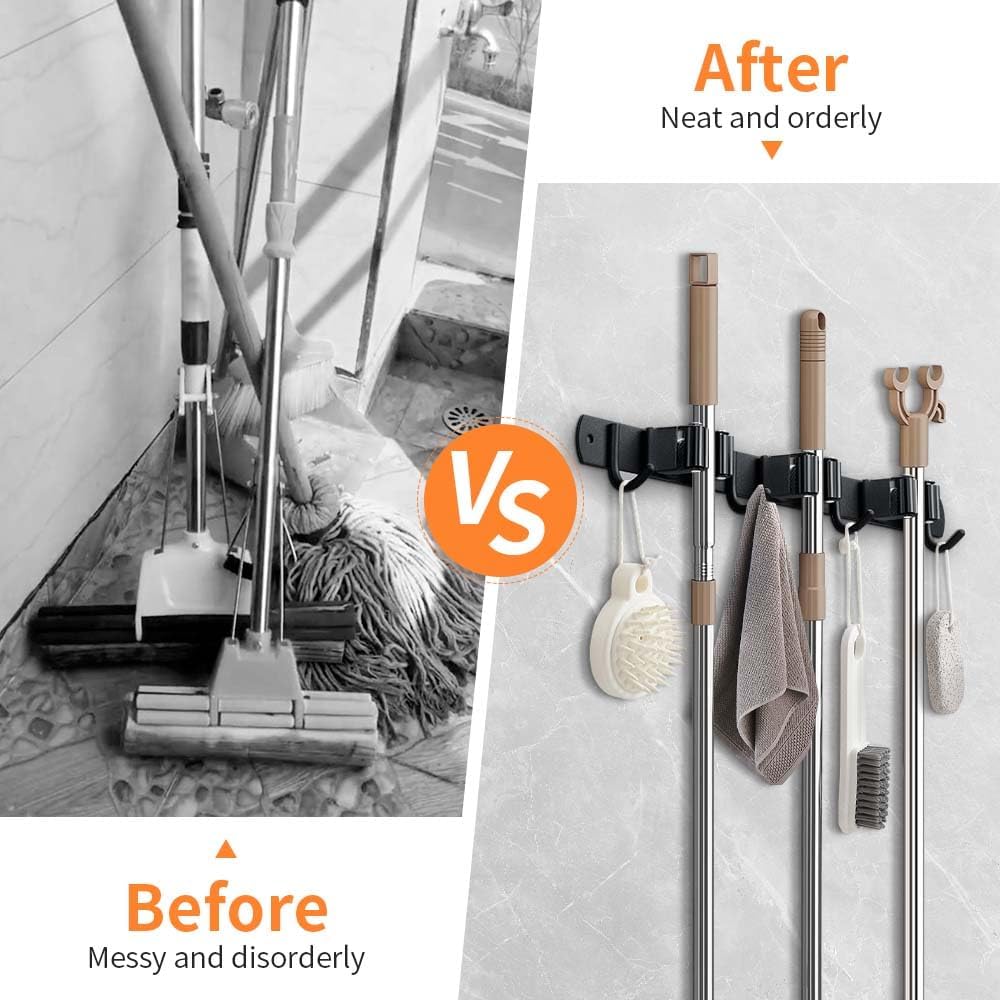 2 Pack Broom Hanger and Mop Holder, Heavy Duty Garden Tool Organizer Rack Rake and Shovel Handle, Stainless Steel Wall