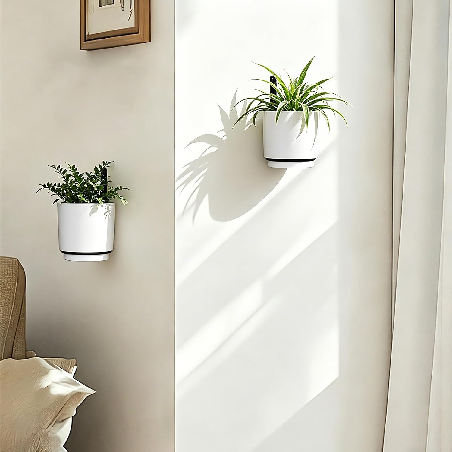 2 Pcs Wall Mounted Hanging Planter Vase for Indoor Outdoor Plants,Modern Metal Wall and Ceiling Hanging Flower Pot with