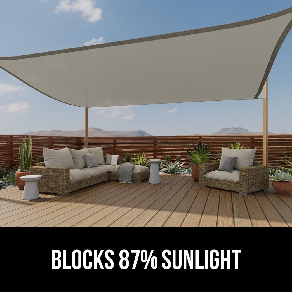 GORILLA GRIP Heavy Duty Sun Shade, UV Protection Fade Tear and Rust Resistant Rectangle Sunshade Canopy, Curved Edges