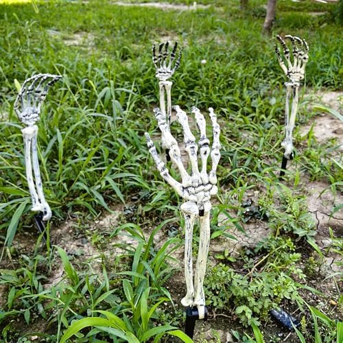 Halloween Skeleton Stakes Decoration，4 PCS Halloween Realistic Zombie Ghost Arm Stake，Plastic Skeleton Hands for Yard Signs（2pair）