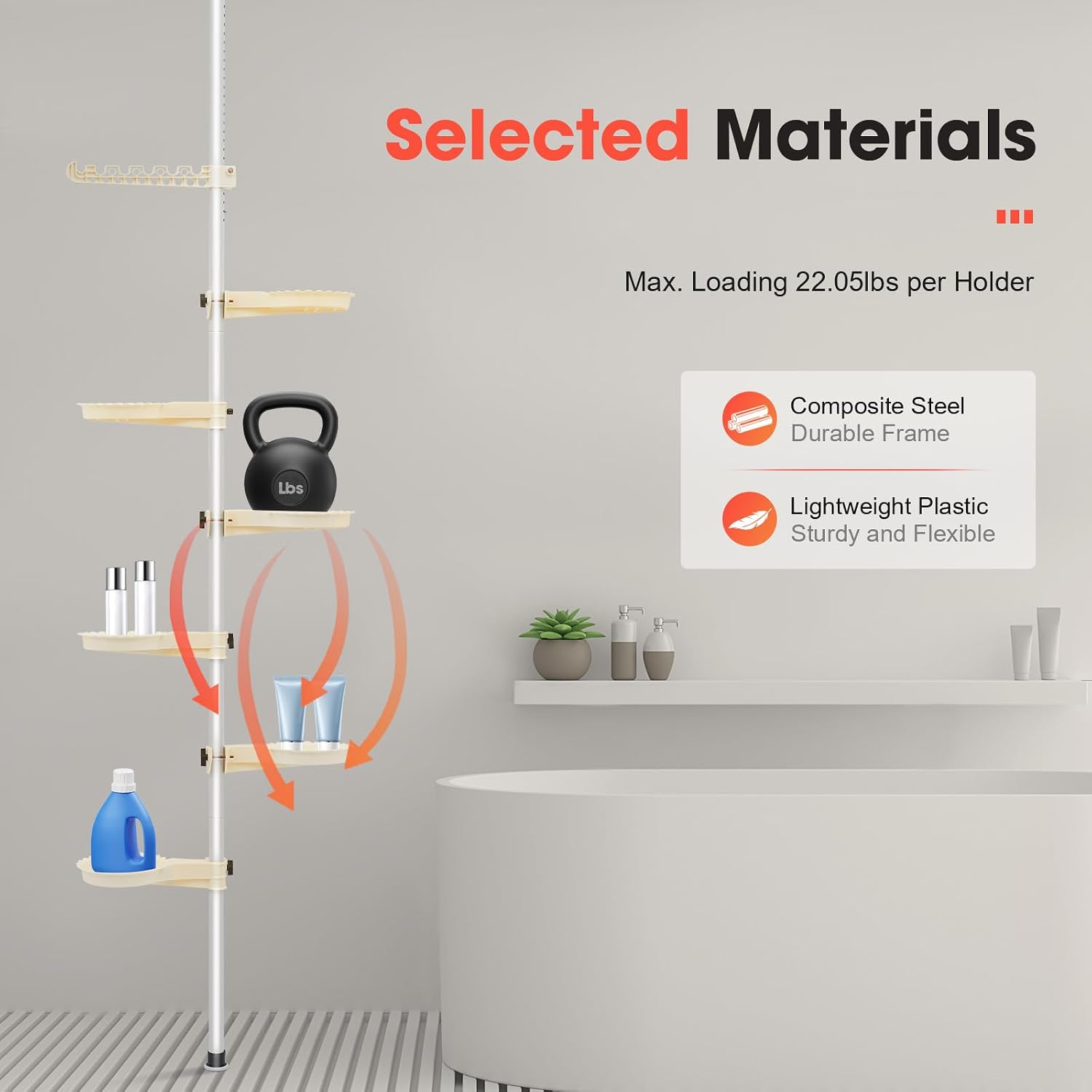 Plant Holder Pole, Tension Rod Rack Stands, Plant Decorative Display Rack, Floor to Ceiling, 7-Layer Flower Display