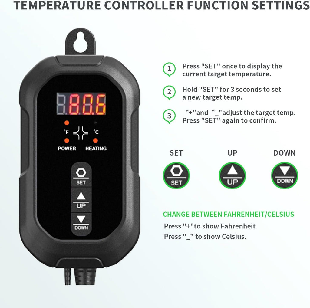 20"x20" Durable Seedling Heat Mat with Thermostat Controller | Durable Waterproof Hydroponic Heating Pad with ETL