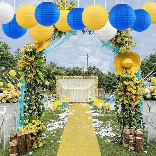 BEISHIDA Blue Yellow White Paper Lanterns 8/10/12 Inch Round Chinese Lamp