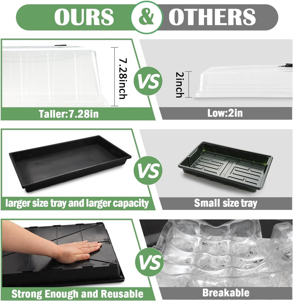 5 Pack 1020 Plant Tray with Tall Dome (7.3 inch), Plastic Flat Seed Starter Tray with Humidity Domes, Heavy Duty 1020