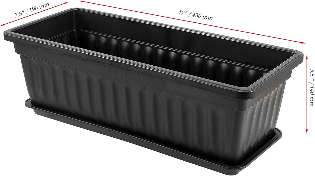 JOIKIT 17 Inches Black Plastic Planter Box, 6 Packs, Good Drainage, Indoor Outdoor Usage, for Garden, Windowsill