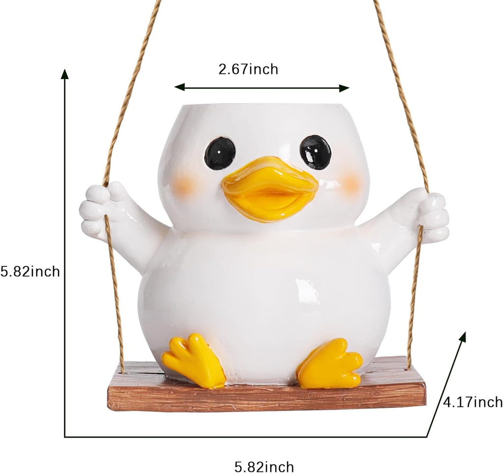 Cute Swing Duck Hanging Planters for Indoor Plants Small Succulent Pots with Drainage Hole Unique Resin Outdoor Plant