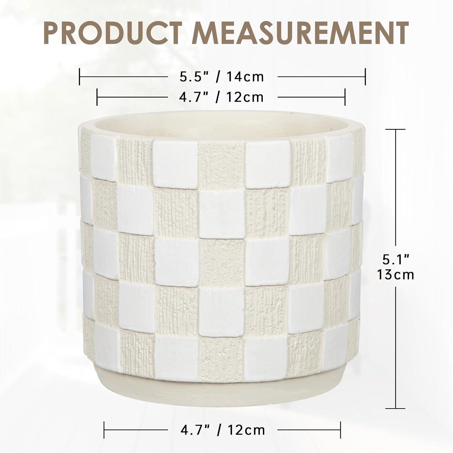 5.5 inch Ceramic Plant Pots with Drainage Hole & Silicone Plug, Checker Ceramic Round Planter Flower Planter for Indoor