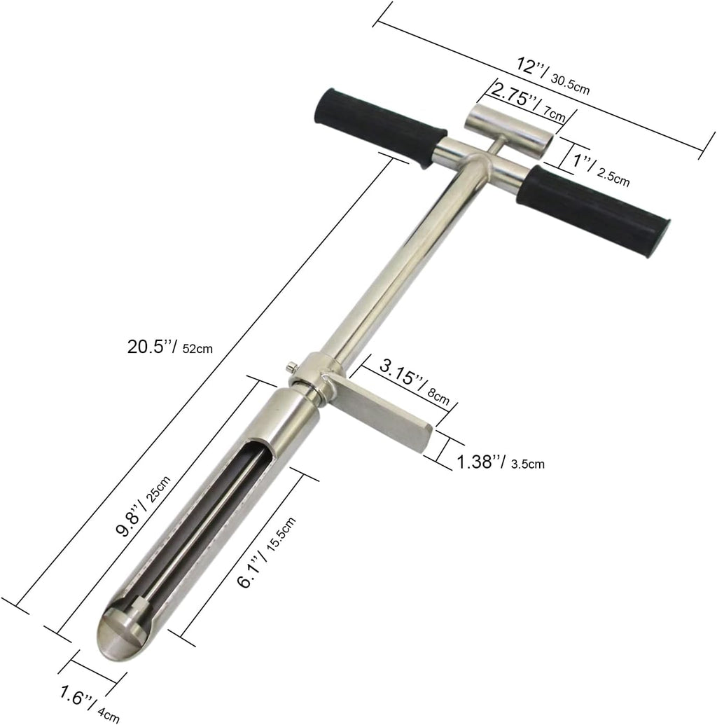 Soil Sample Probe 20” with Ejector and Foot Pedal,Soil Probe Stainless Steel T-Style Handle Soil Test Kit,Soil Probe