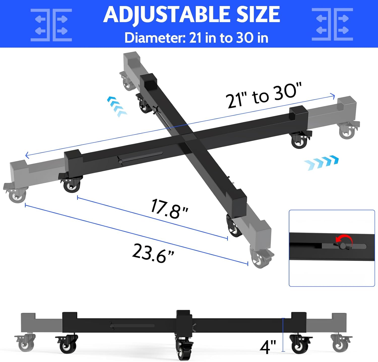 Plant Caddy With Wheels, 21" to 30" Heavy Duty Rolling Plant Dolly, Metal Plant Stand With 4 Lockable Caster Wheels