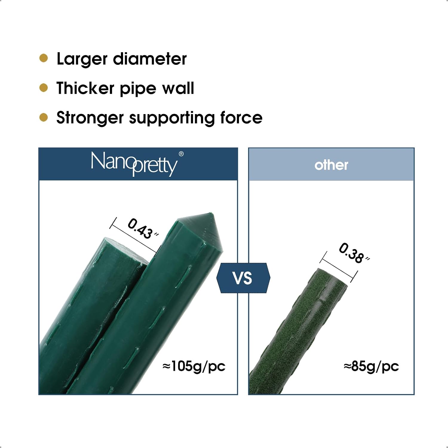 NANOPRETTY Garden Stakes 58 Inch Approx 5FT Plant Stakes for Outdoor Plants Tomato Stakes for Gardening 0.43 inch