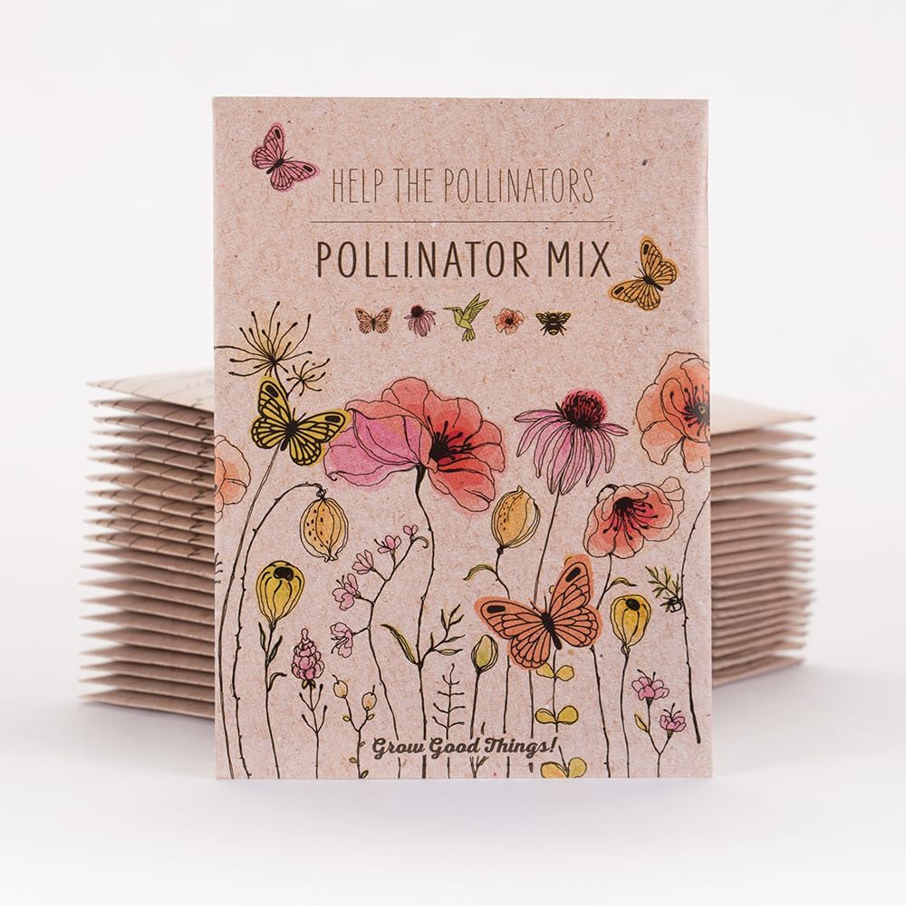 Bentley Pollinator Mix - Pre-Filled, Non-GMO, Non-Coated Butterfly Packets - 25 Annual Wildflower Seeds - Perfect