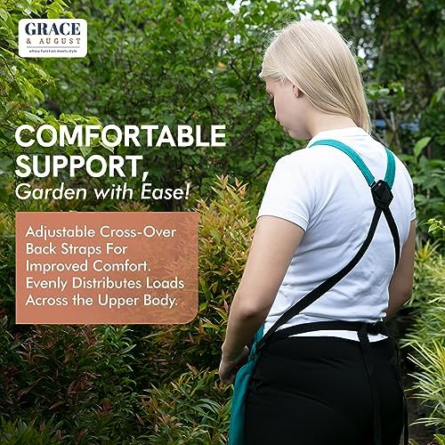 Grace and August Gardening Apron with Pockets for Women & Men - Garden Apron 7 Pockets & Internal Drawstring Bag - Great Gift
