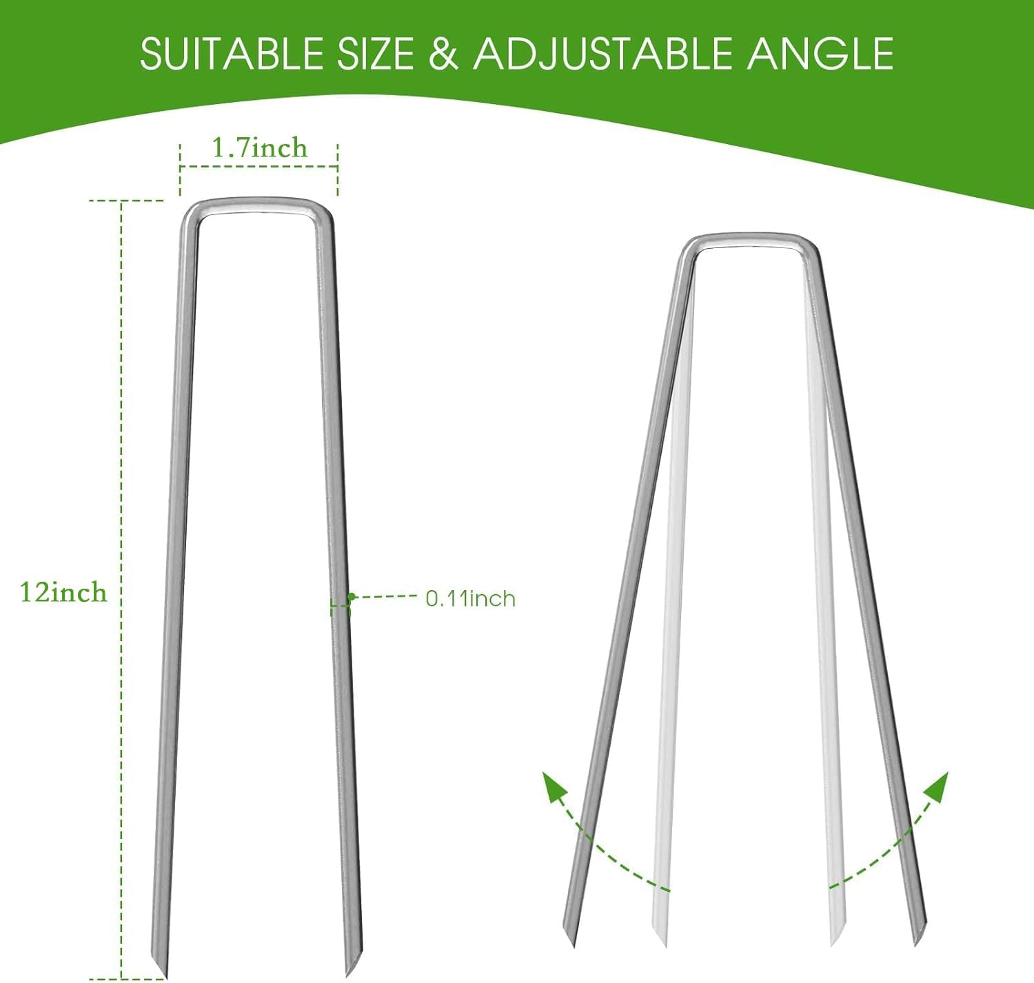 12 Inch Galvanized Garden Landscape Staples Stakes, 25 50 100 PCS Anti-Rust Garden Staples Tent Ground Stakes U-Shaped