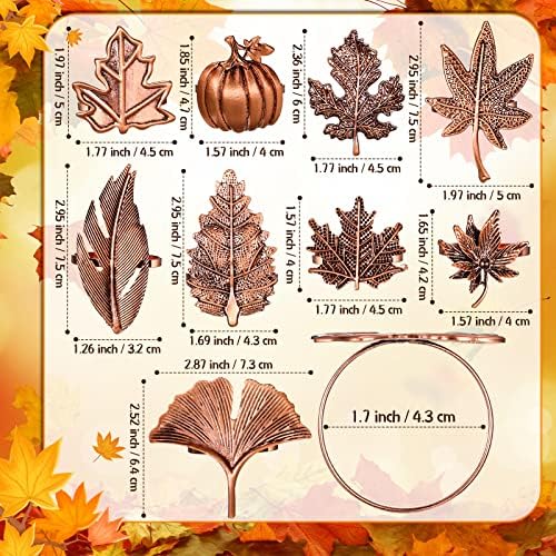 Remerry 9 pcsThanksgiving Napkin Rings Set Fall Autumn Metal Holders