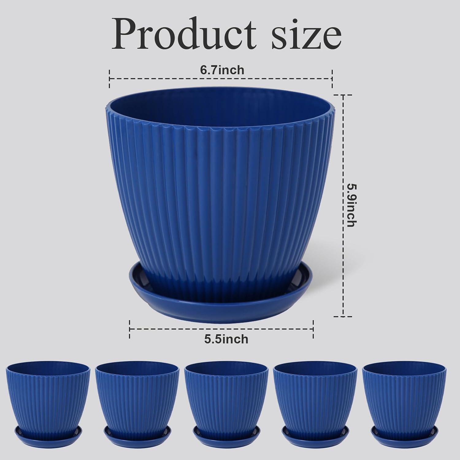 7 Inch Large Plant Pots, 6 Pack Flower Pots with Drainage Hole and Tray Saucer Plastic Plant Pot for Outdoor Indoor