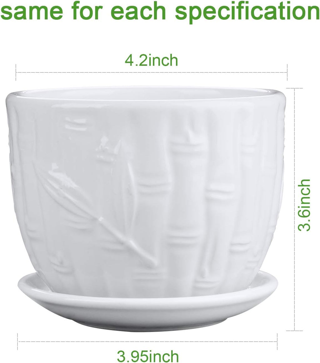 Flower Pots, 4 Inch Cylinder Ceramic Plant Pots with Connected Saucer, Mini Ceramic Planters for Succulent and Little